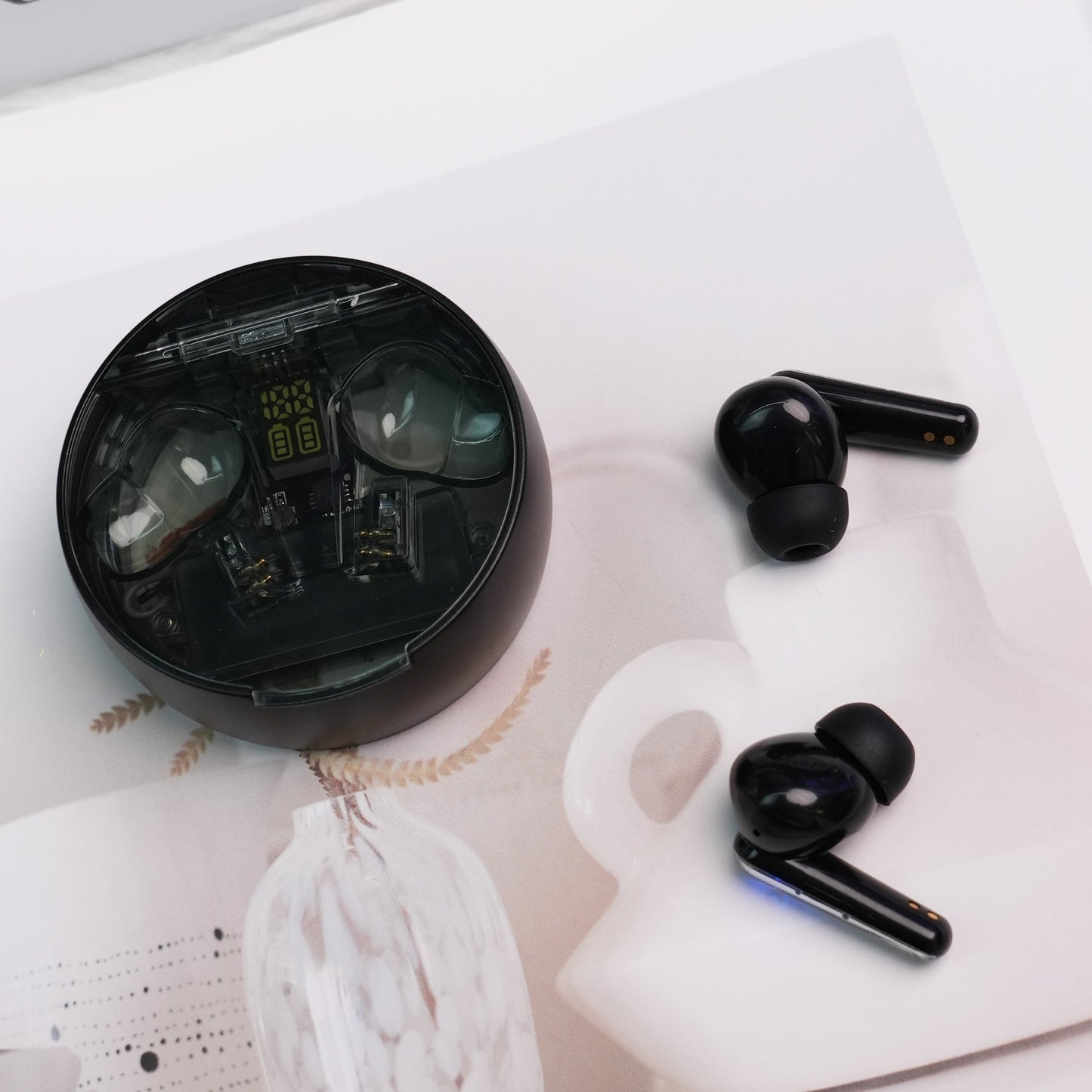 Wireless Earbuds, HiFi Stereo Call Noise Canceling Earbuds, In-Ear Headphones with LED Display for iOS Android Phones (Black)