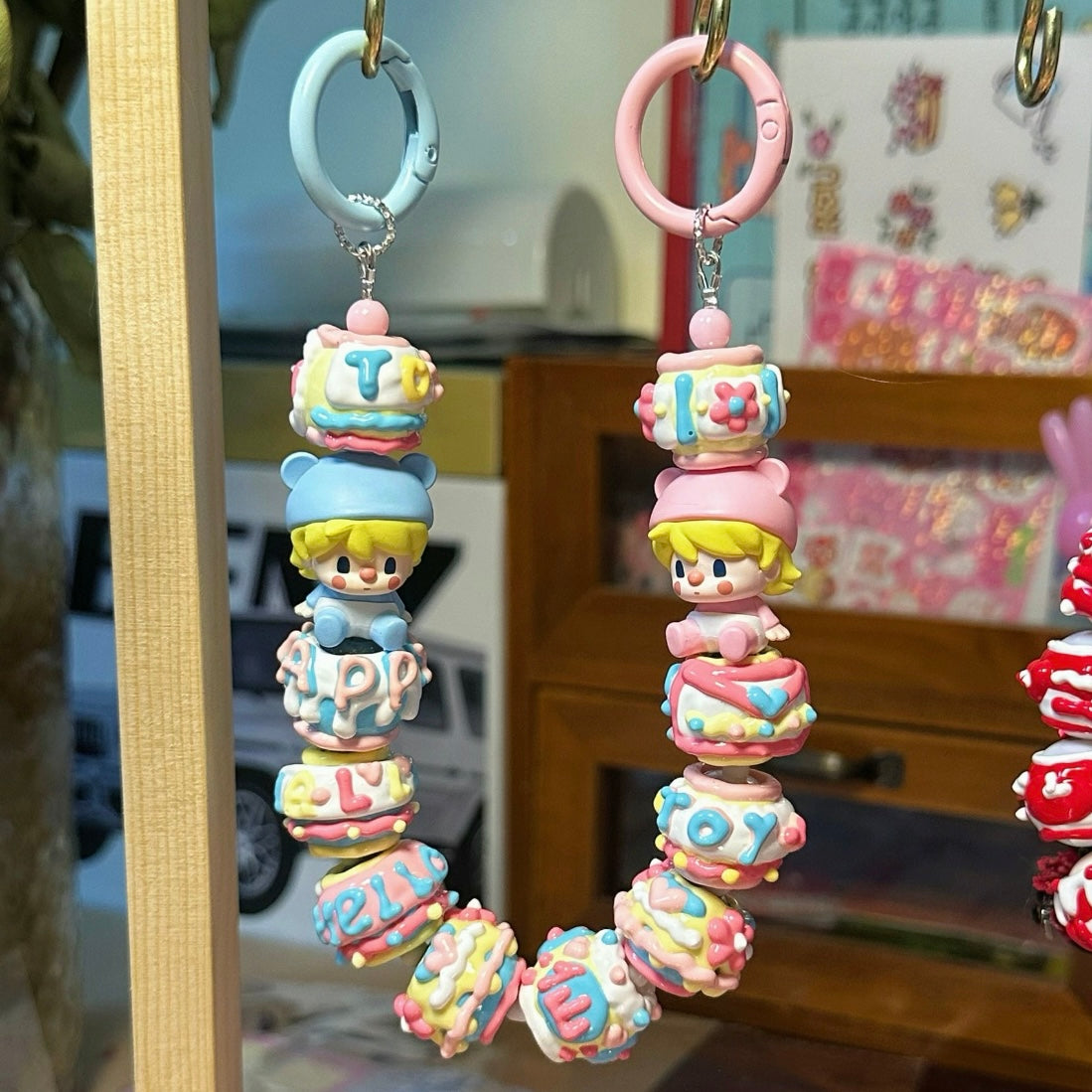 Blue&Pink Painted Beads Pendant | Available KeyChain, PhoneChain, BagChain